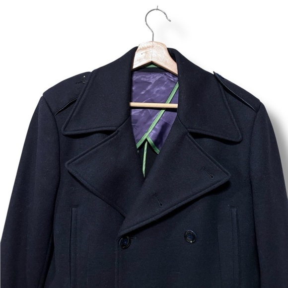 Holland Esquire Stylish Black Wool Double Breasted Peacoat Vibrant Lining Medium - Picture 5 of 11